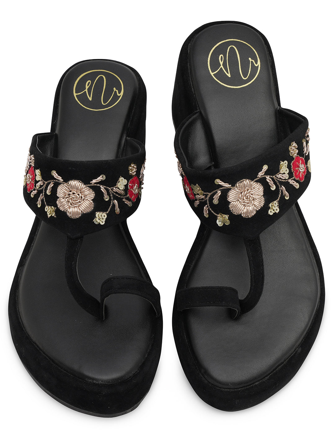 Embellished Velvet Ethnic Wedge Sandals
