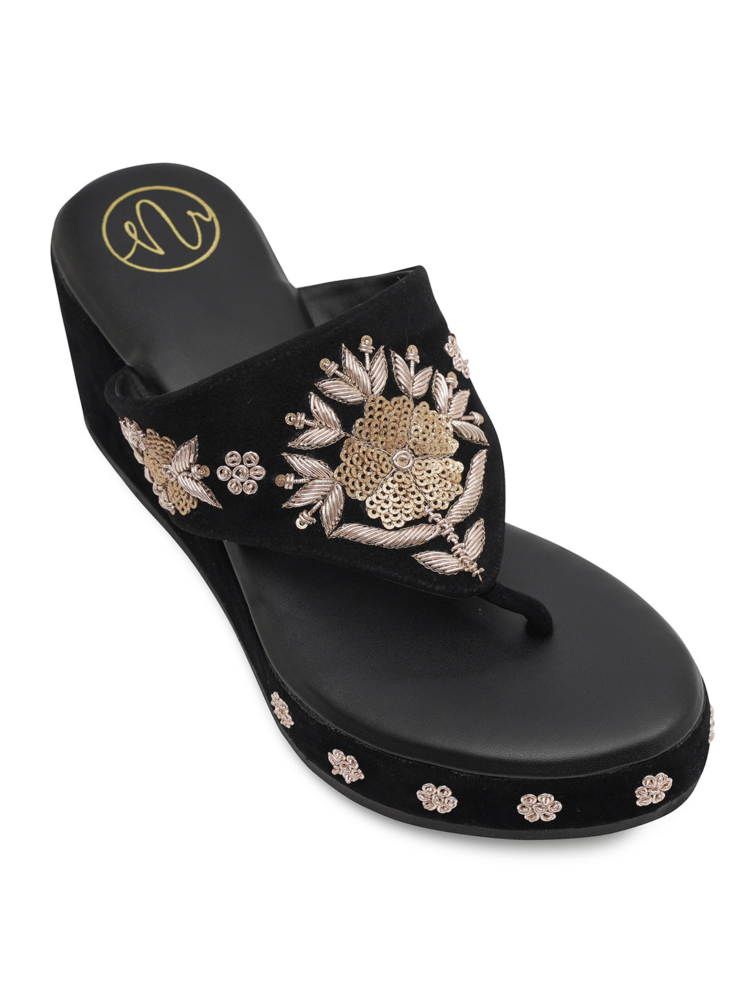 Women Nr Black Embellished Wedge Heels