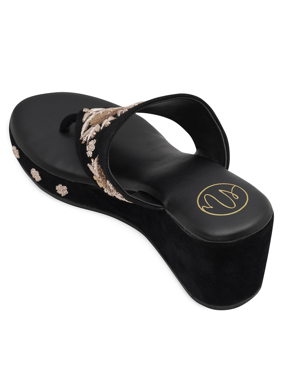 Women Nr Black Embellished Wedge Heels