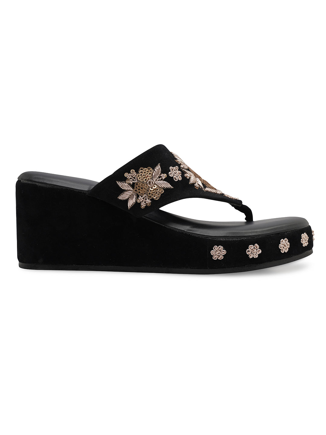 Women Nr Black Embellished Wedge Heels