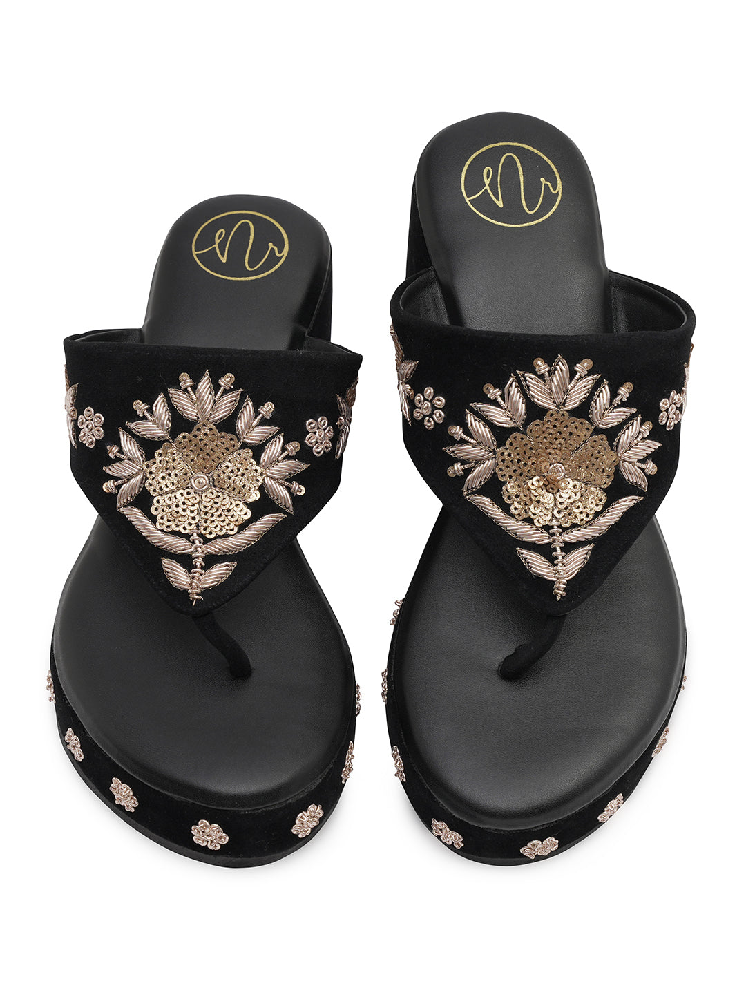 Women Nr Black Embellished Wedge Heels