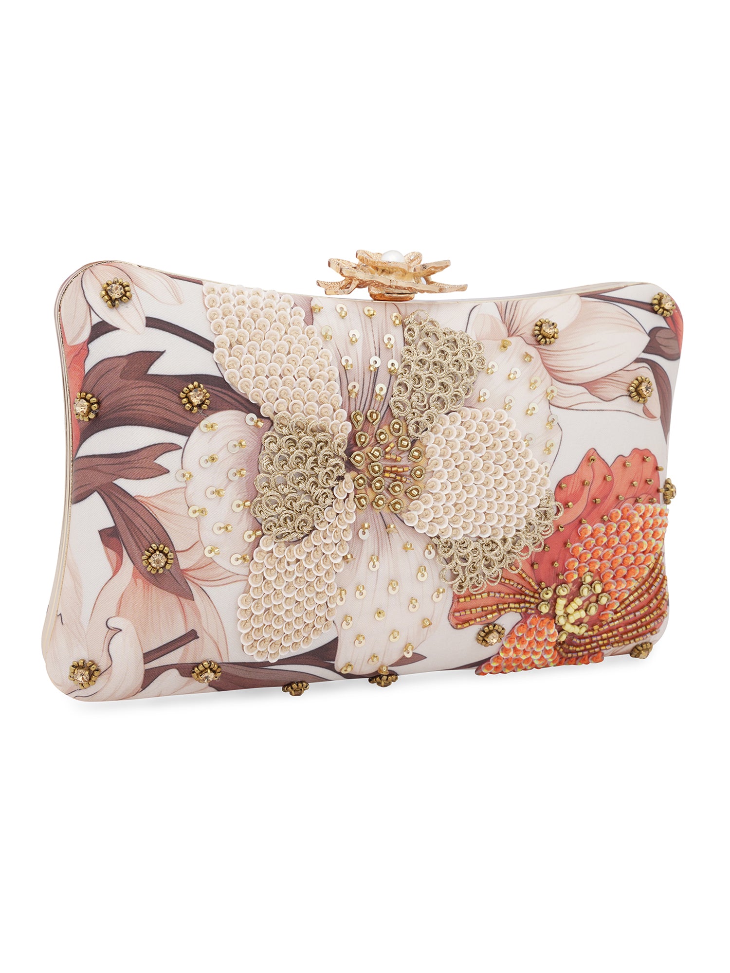 Floral Embellished Party Box Clutch