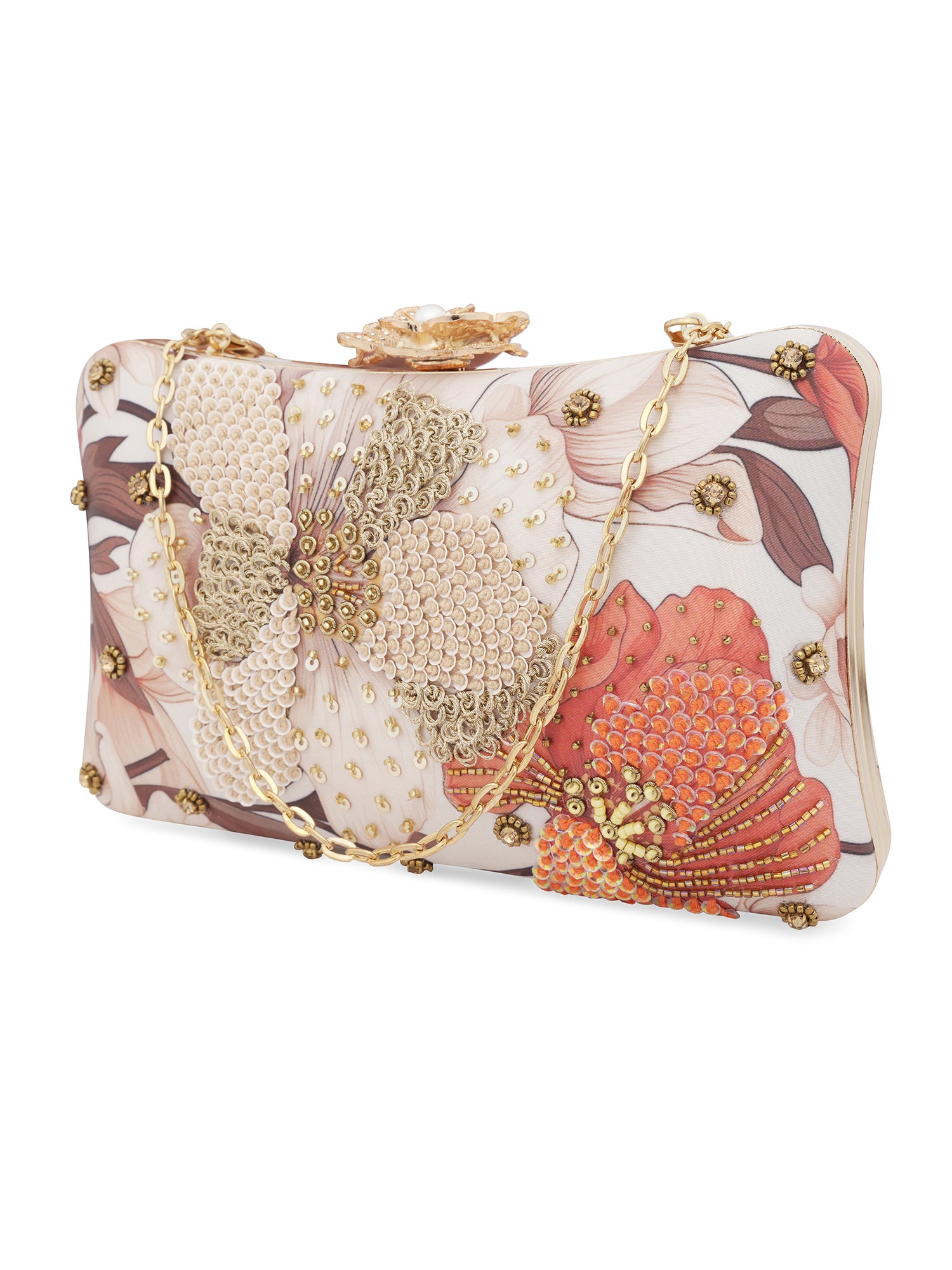 Floral Embellished Party Box Clutch