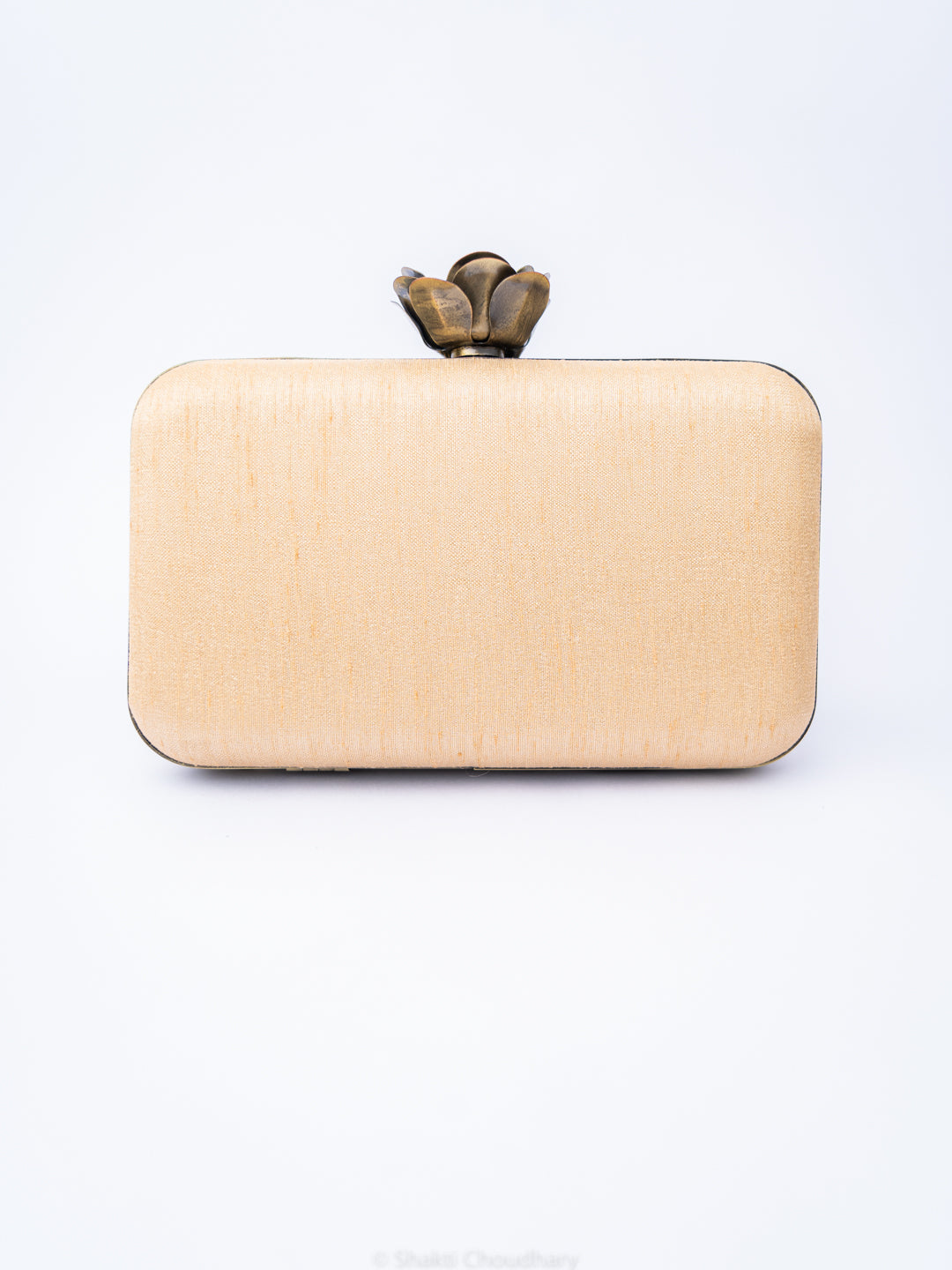 NR By Nidhi Rathi Copper-Toned Beige Embellished Box Clutch