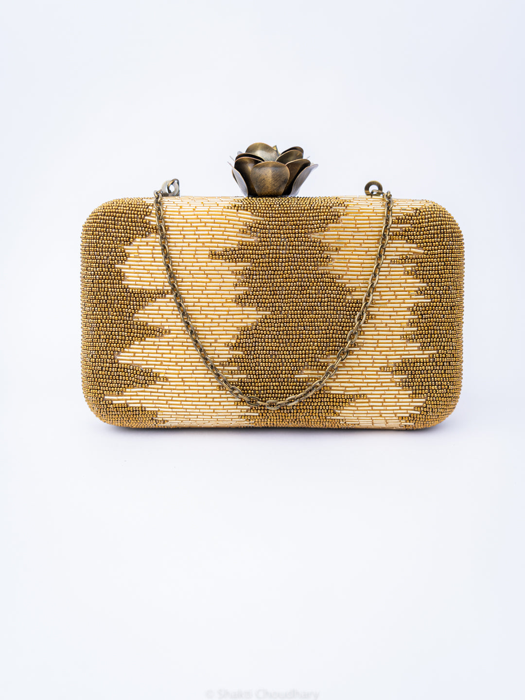 NR By Nidhi Rathi Copper-Toned Beige Embellished Box Clutch
