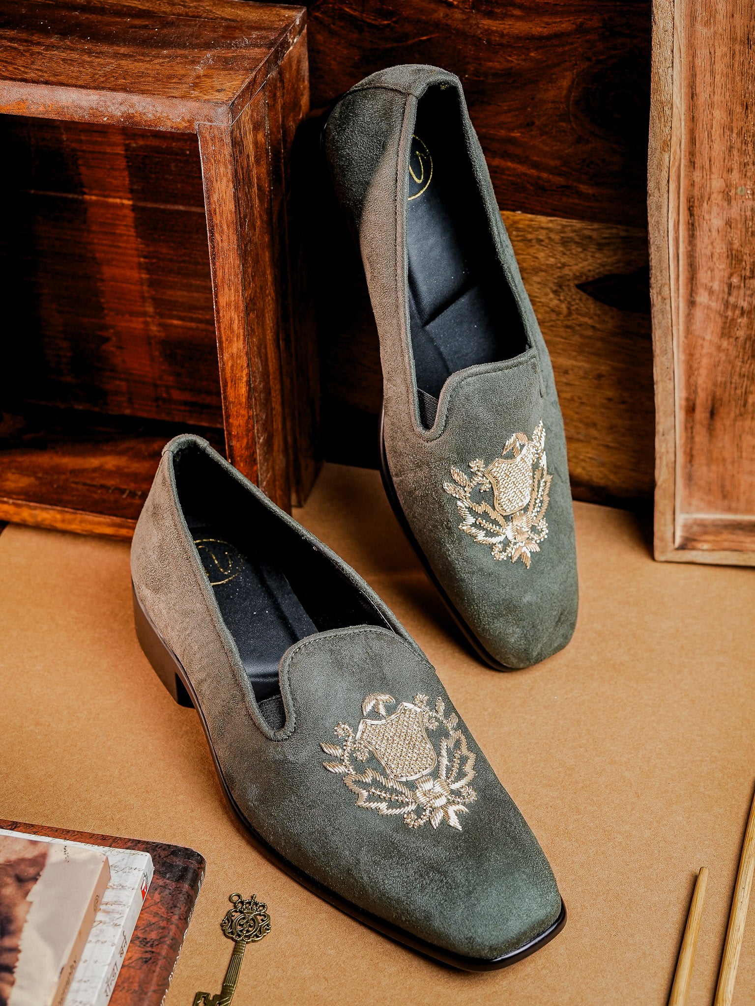 Men Embroidered Suede Loafers