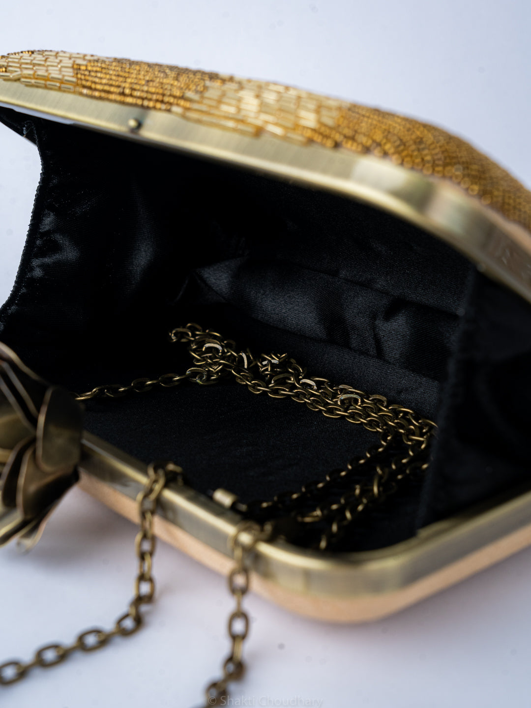 NR By Nidhi Rathi Copper-Toned Beige Embellished Box Clutch