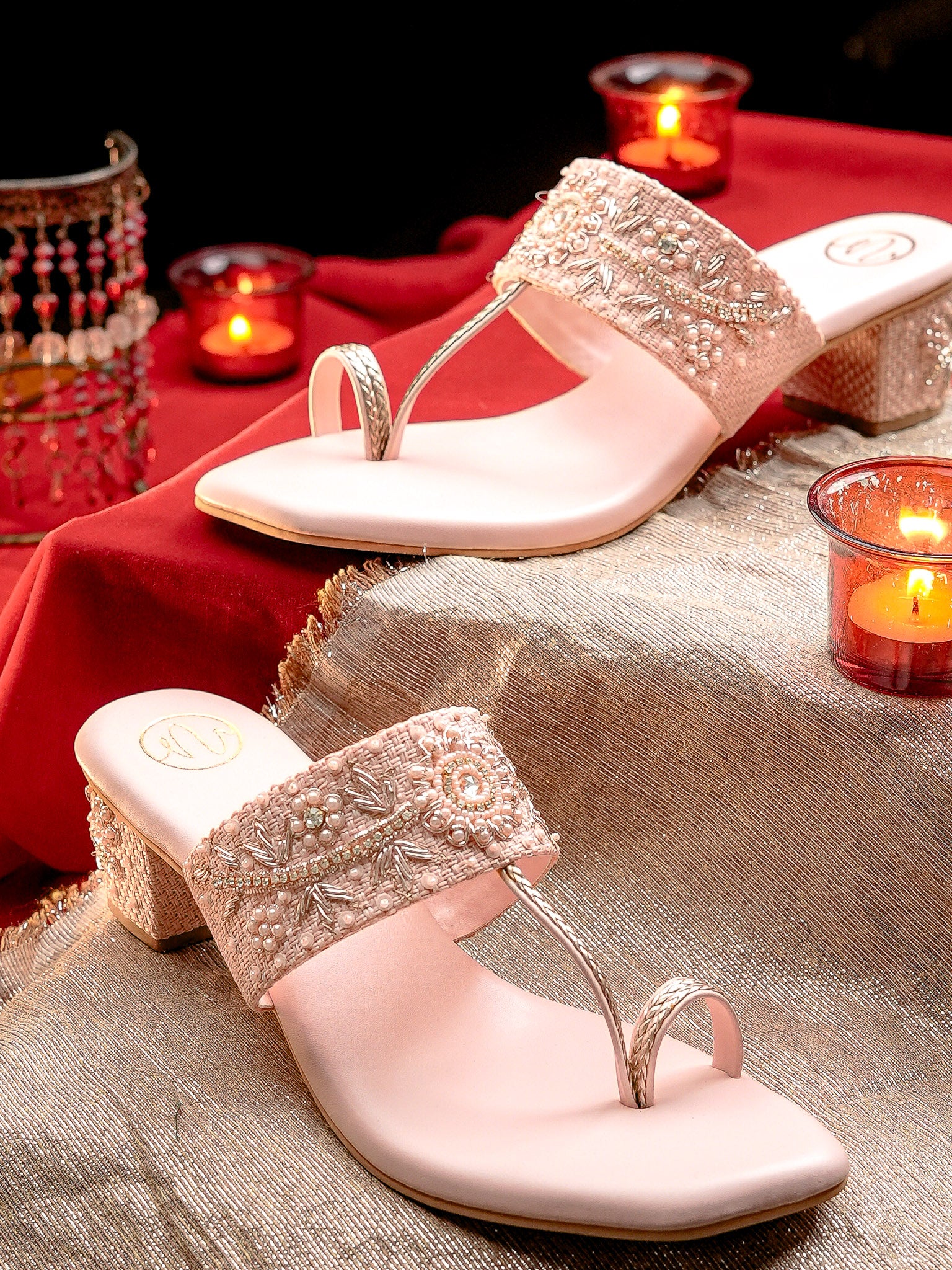 Women Nr Baby Pink Embellished Block Heels
