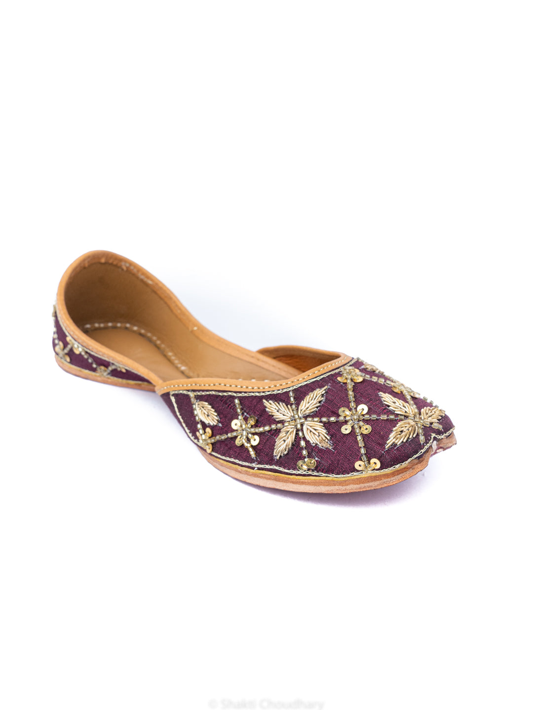 NR By Nidhi Rathi Women Burgundy Embellished Ethnic Mojaris Flats