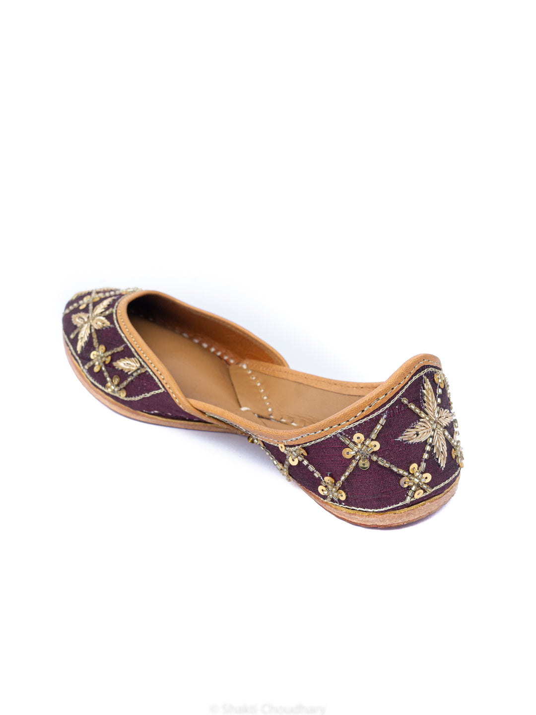 NR By Nidhi Rathi Women Burgundy Embellished Ethnic Mojaris Flats