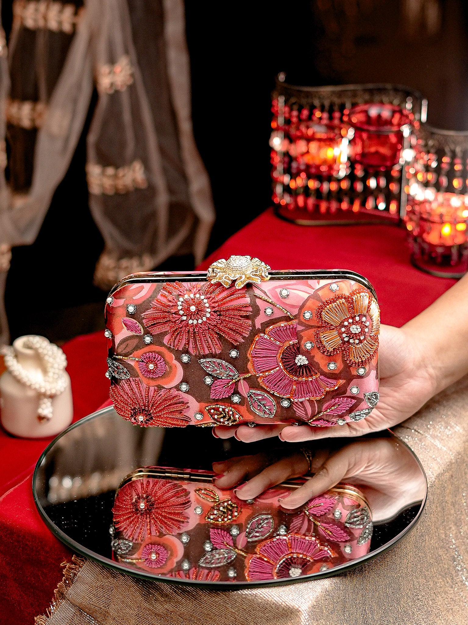 Embroidered Water Resistant Box Clutch