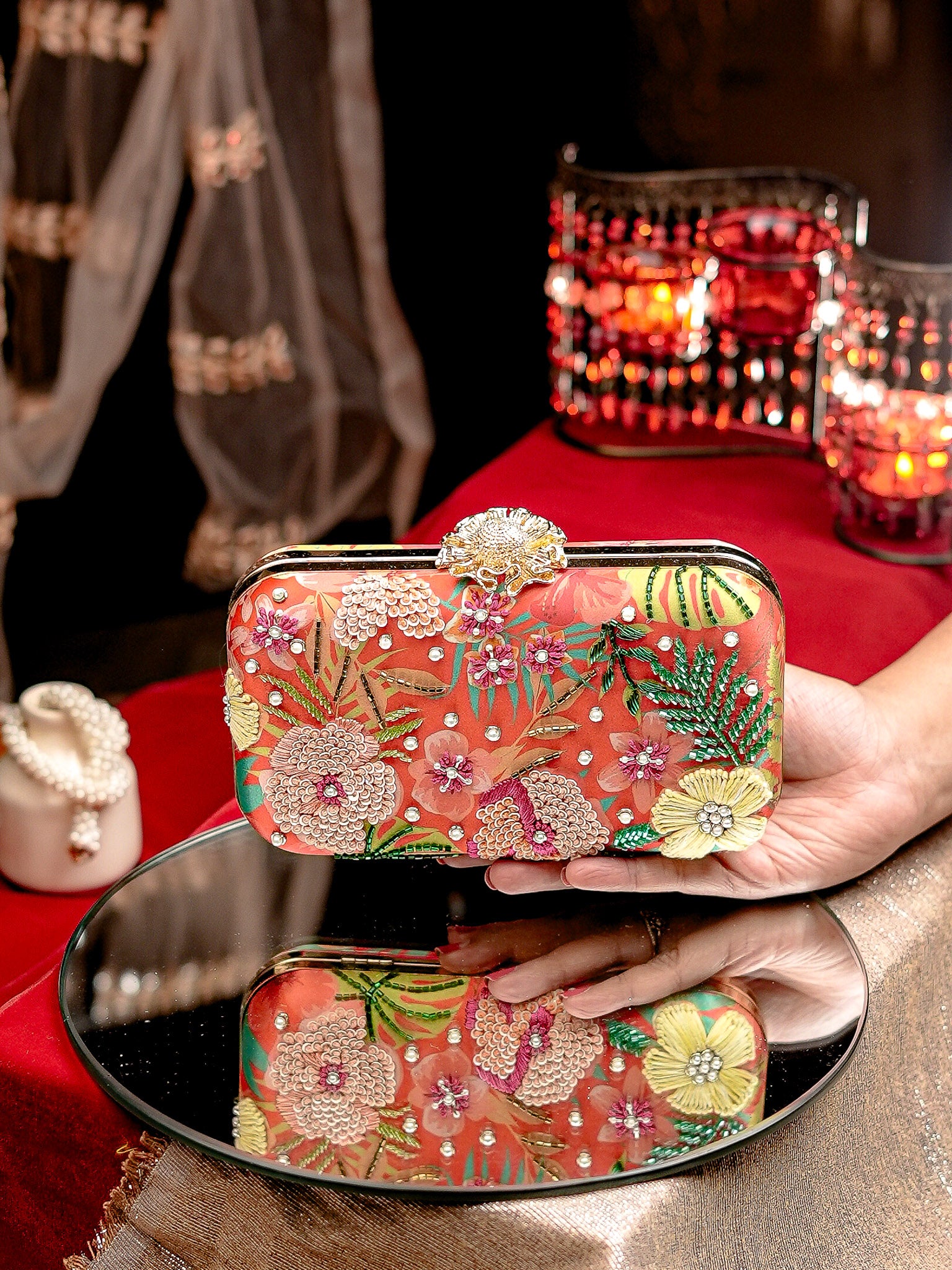 Embroidered Water Resistant Box Clutch