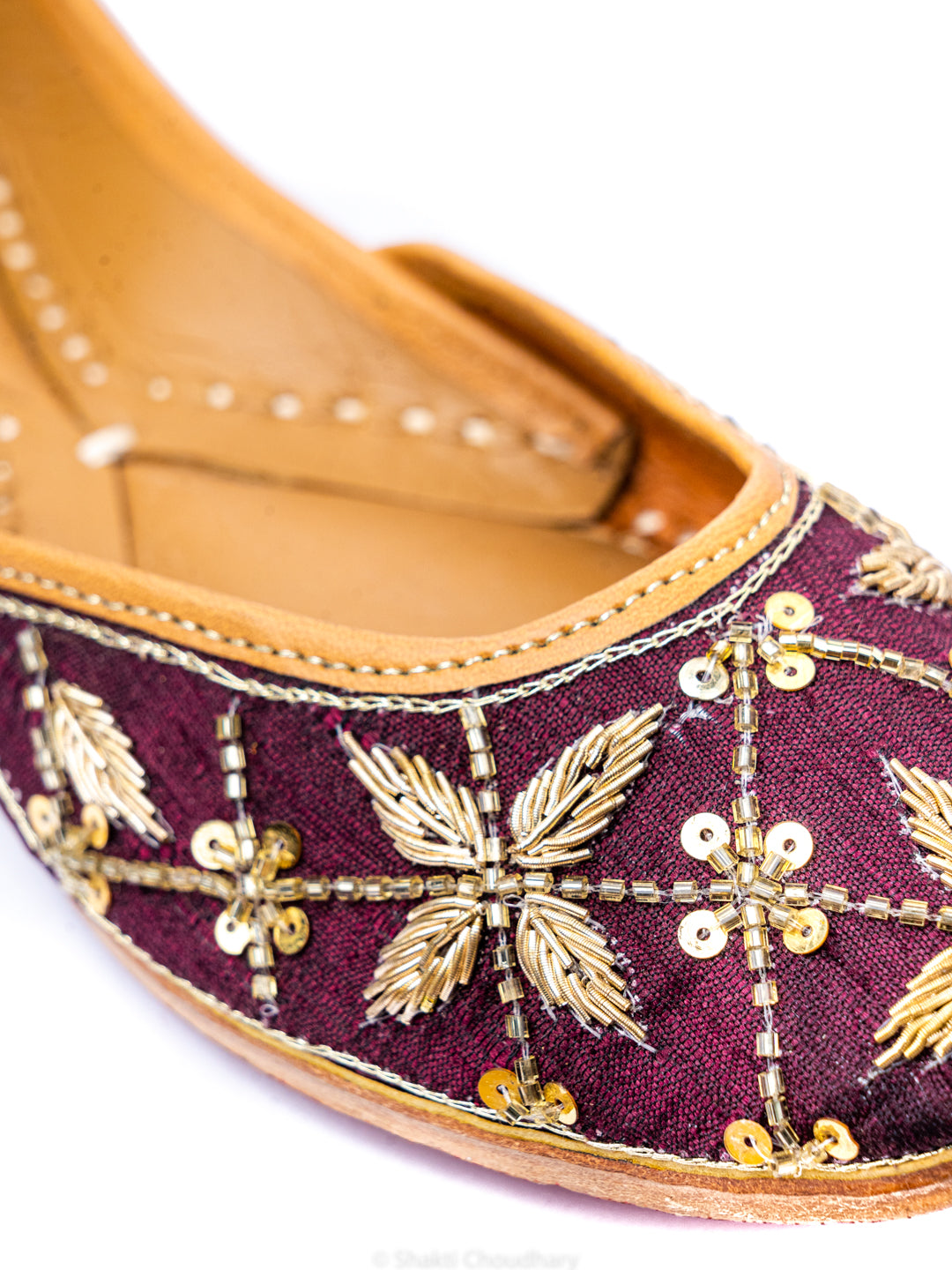 NR By Nidhi Rathi Women Burgundy Embellished Ethnic Mojaris Flats
