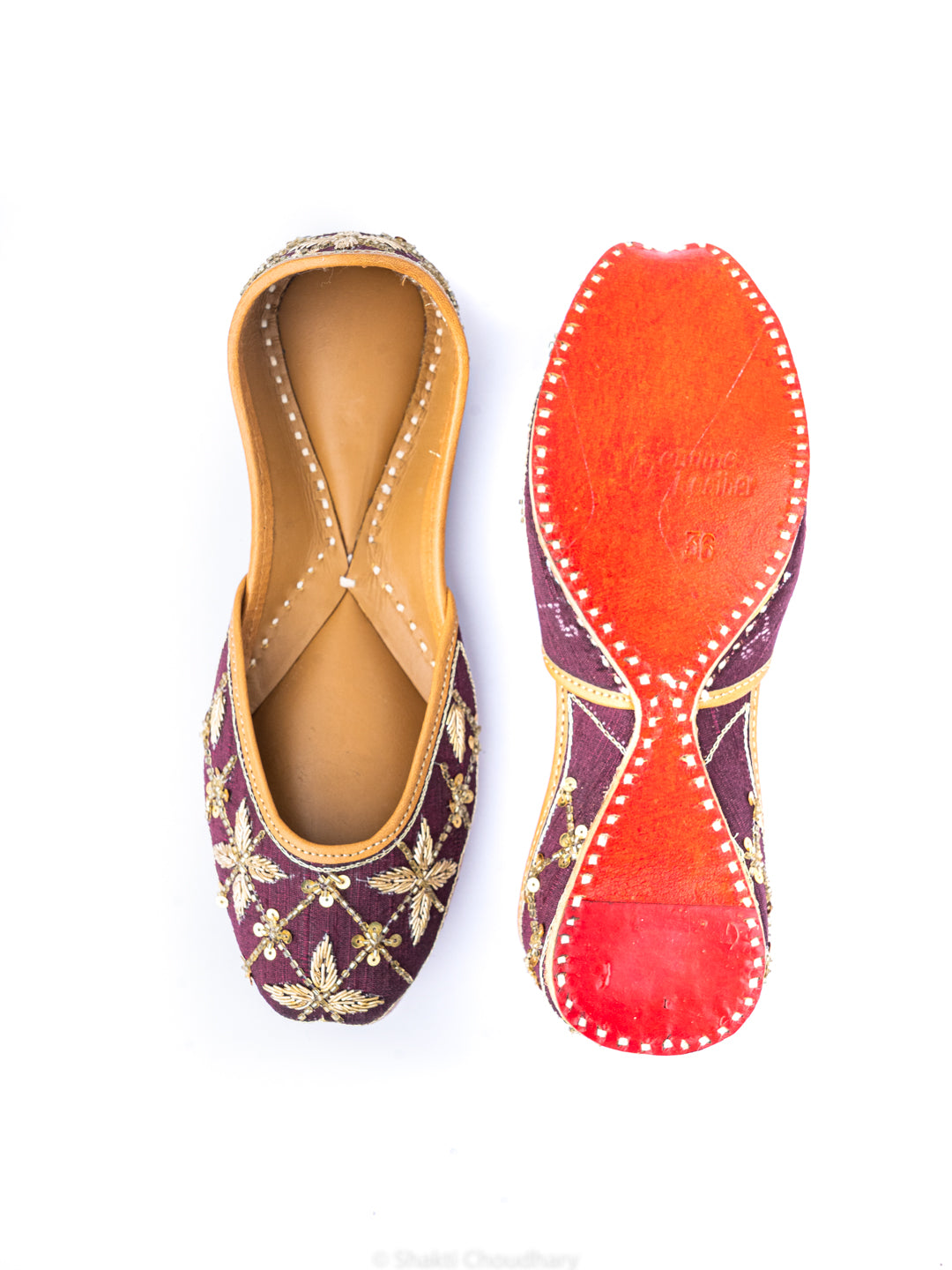 NR By Nidhi Rathi Women Burgundy Embellished Ethnic Mojaris Flats