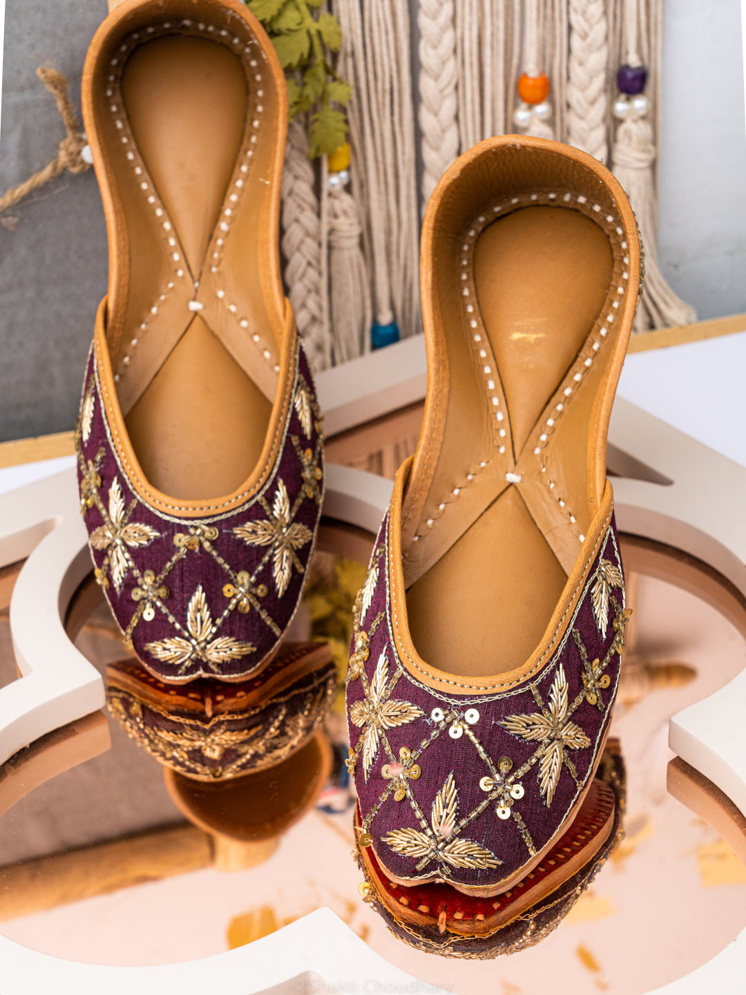 NR By Nidhi Rathi Women Burgundy Embellished Ethnic Mojaris Flats