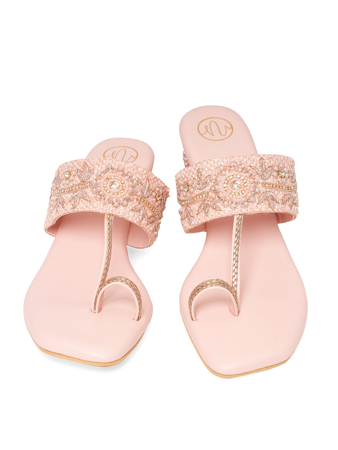 Women Nr Baby Pink Embellished Block Heels