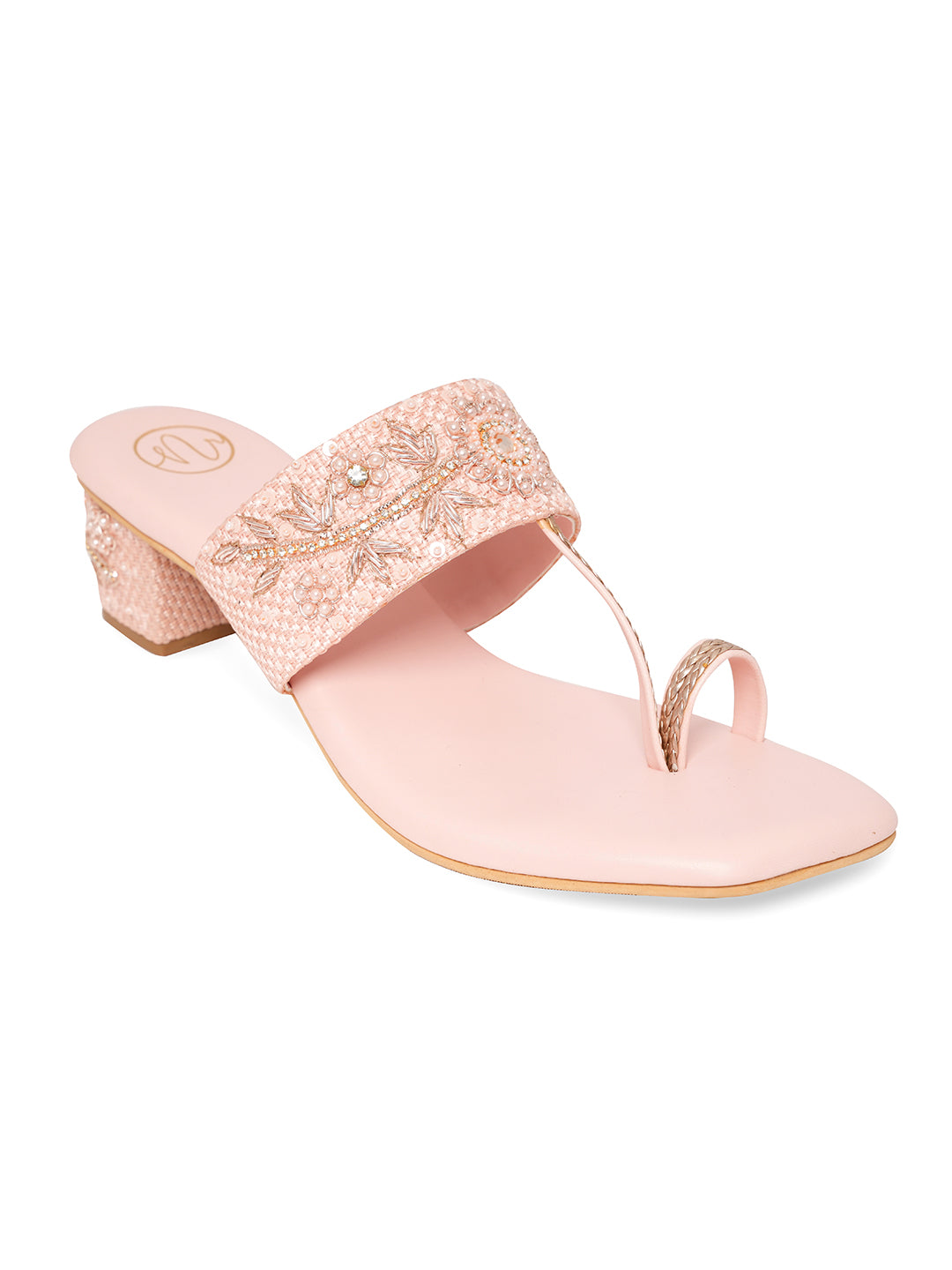 Women Nr Baby Pink Embellished Block Heels