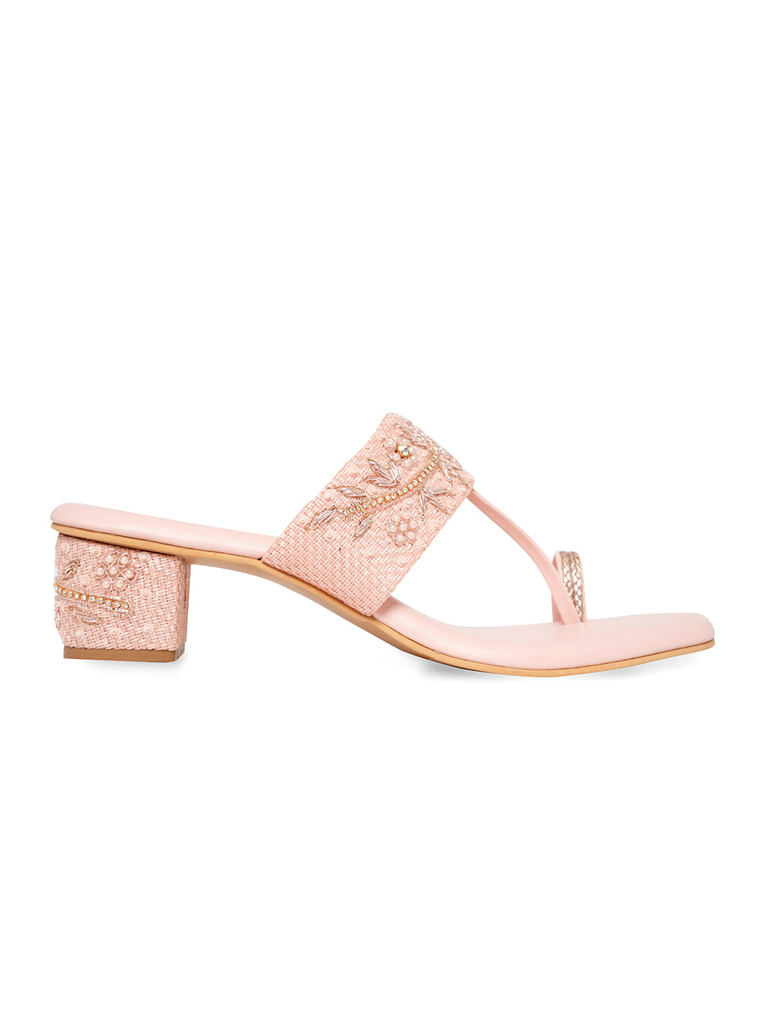Women Nr Baby Pink Embellished Block Heels