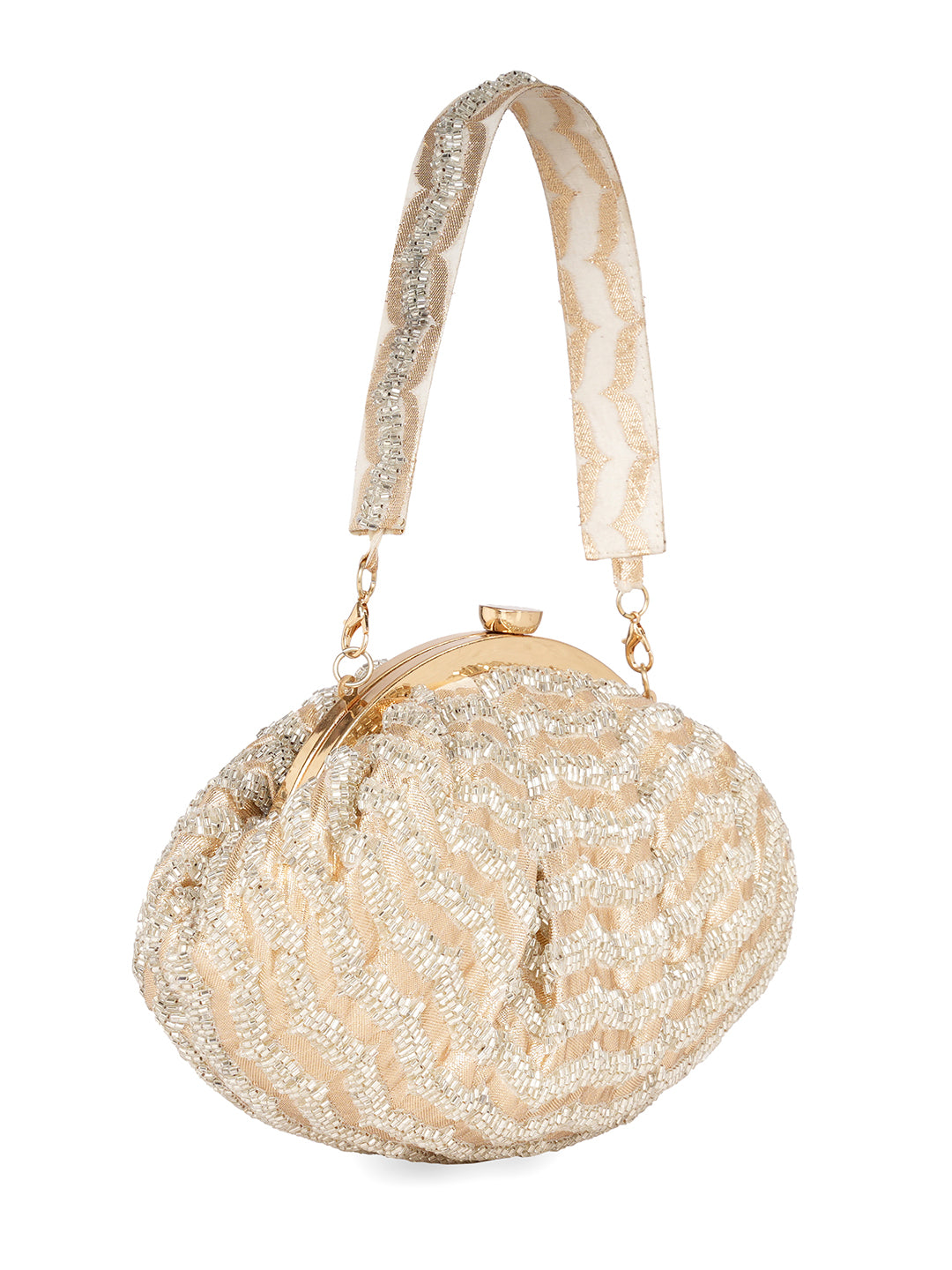 Embroidered Half Moon Party Clutch