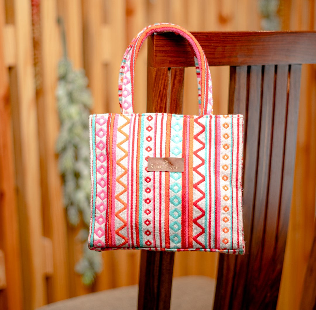 Nidhi_Rathi_Red_Striped_Structured_Tote_Bag_With_Fringed