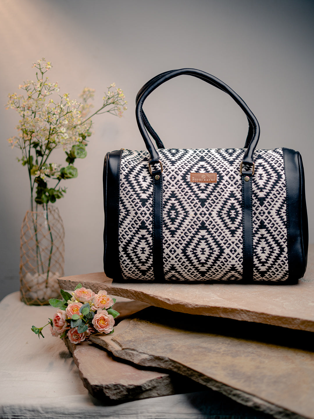Nidhi_Rathi_Black_Structured_Handheld_Bag_With_Tasselled