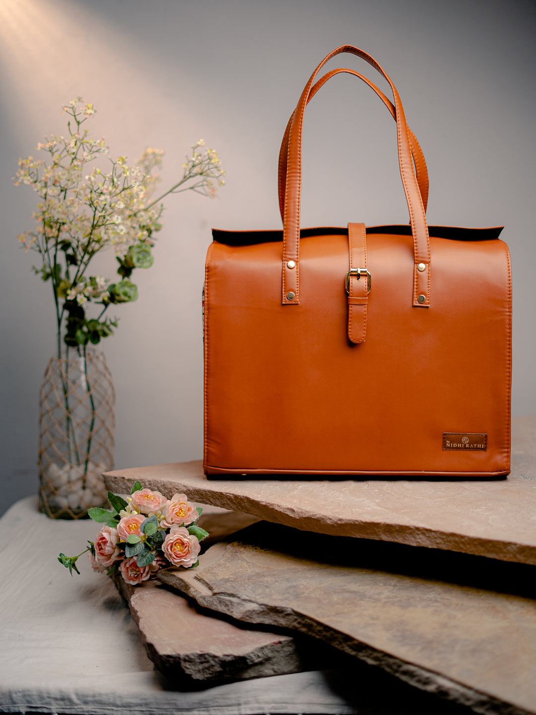 Nidhi_Rathi_Tan_Structured_Handheld_Bag_With_Tasselled