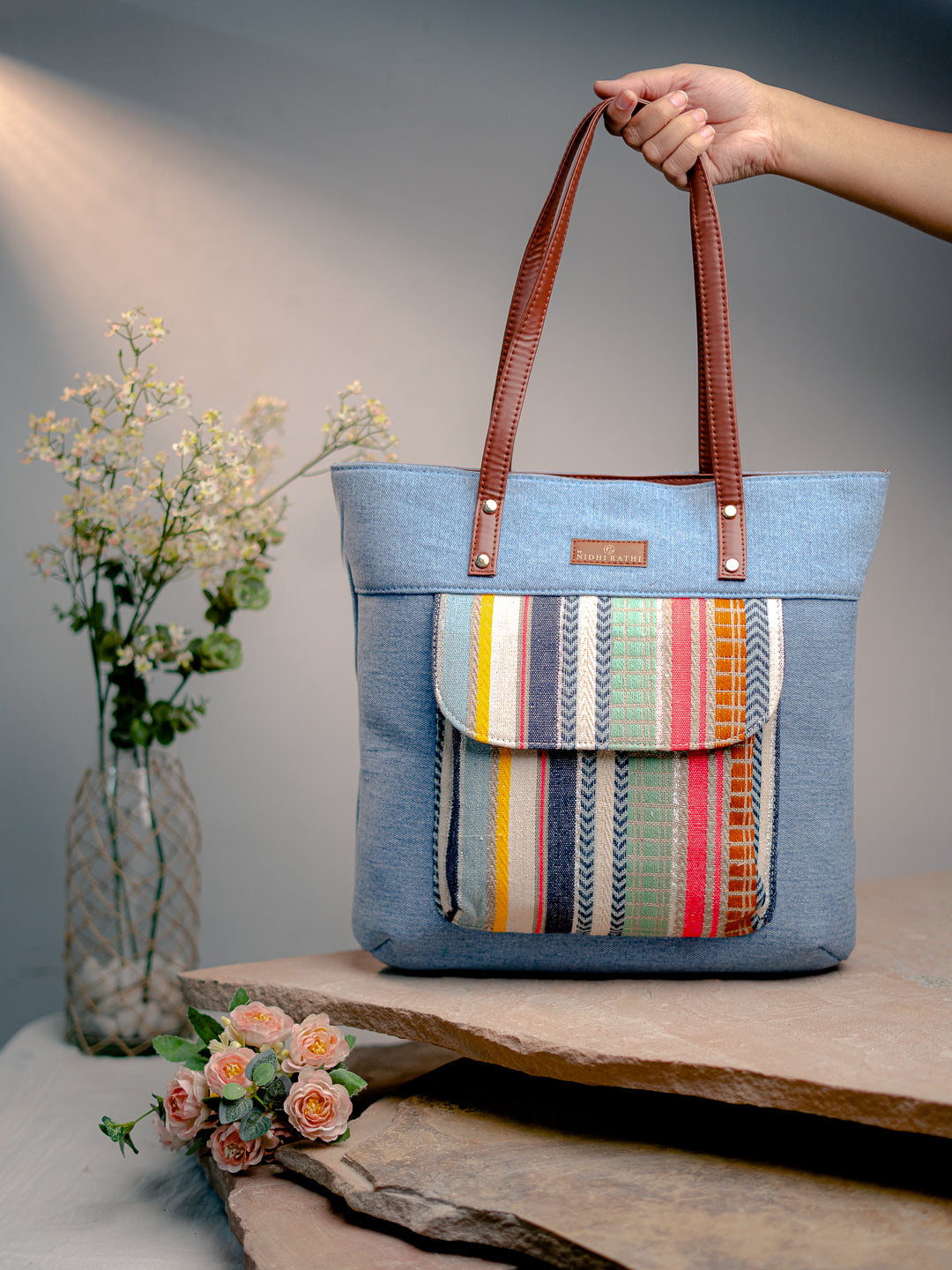 Nidhi_Rathi_Blue_Structured_Handheld_Bag_With_Tasselled