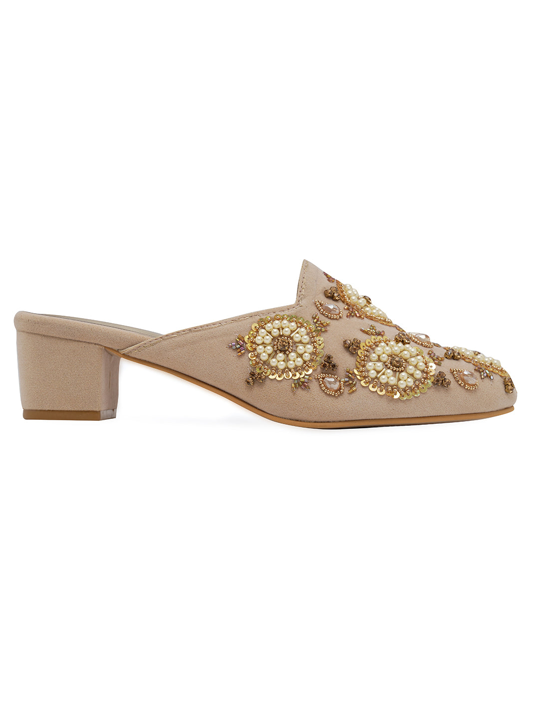 Embellished Suede Party Block Sandals