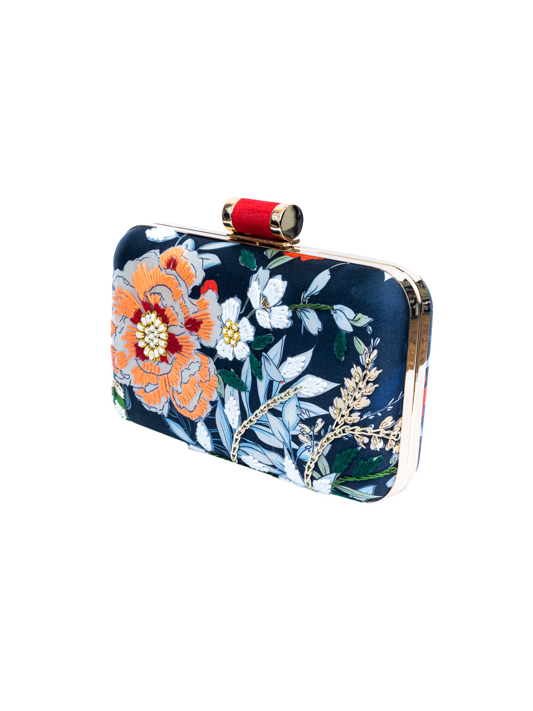NR By Nidhi Rathi Blue &amp; Orange Embroidered Box Clutch