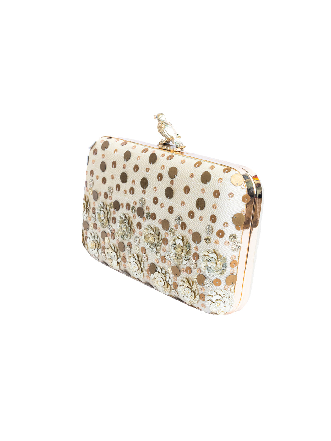 NR By Nidhi Rathi Beige Embroidered Box Clutch
