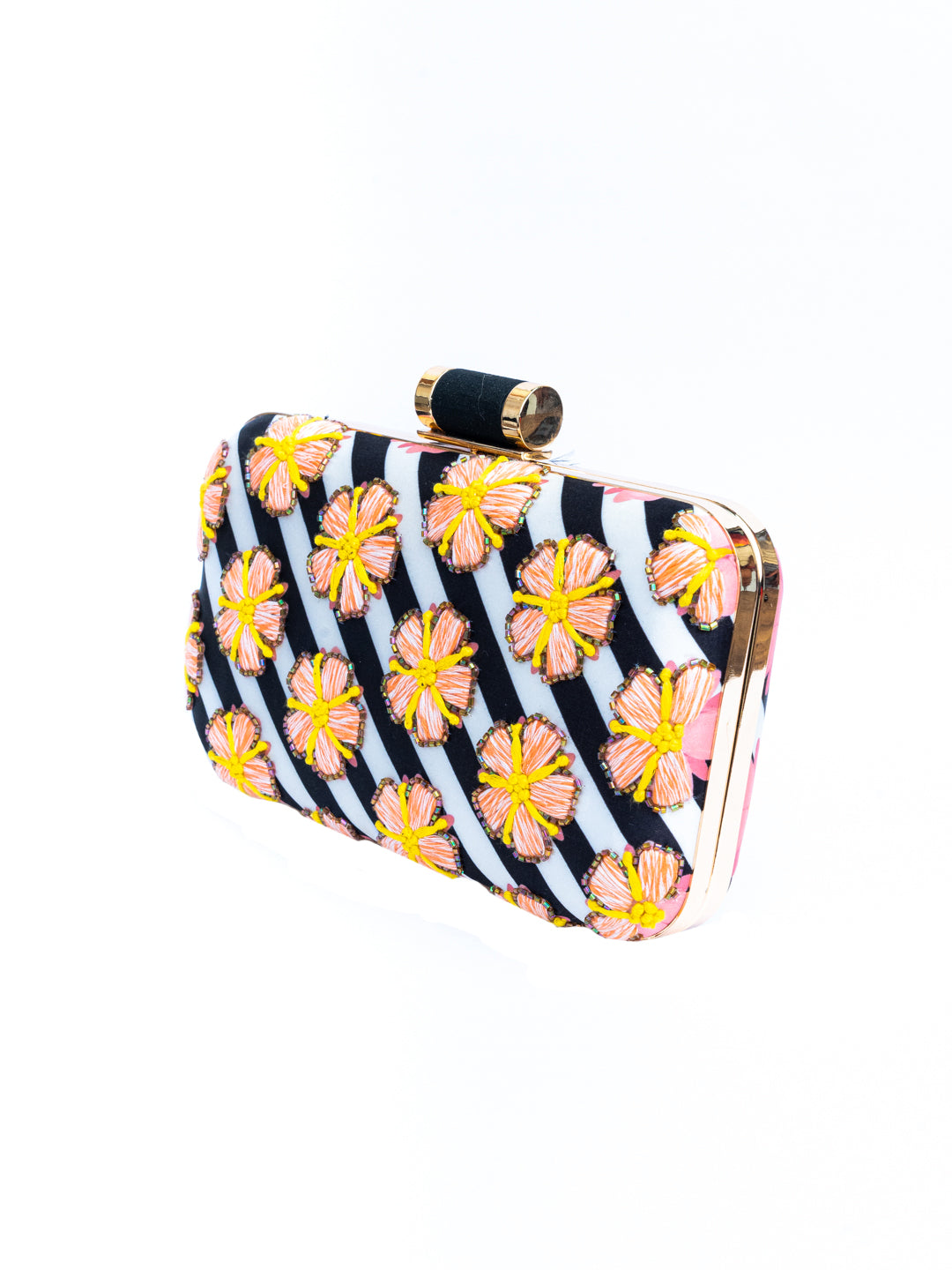 NR By Nidhi Rathi Black &amp; White Embroidered Box Clutch