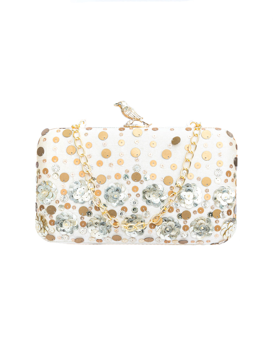 NR By Nidhi Rathi Beige Embroidered Box Clutch