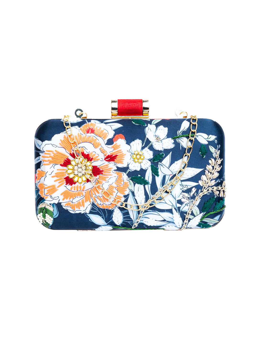 NR By Nidhi Rathi Blue &amp; Orange Embroidered Box Clutch