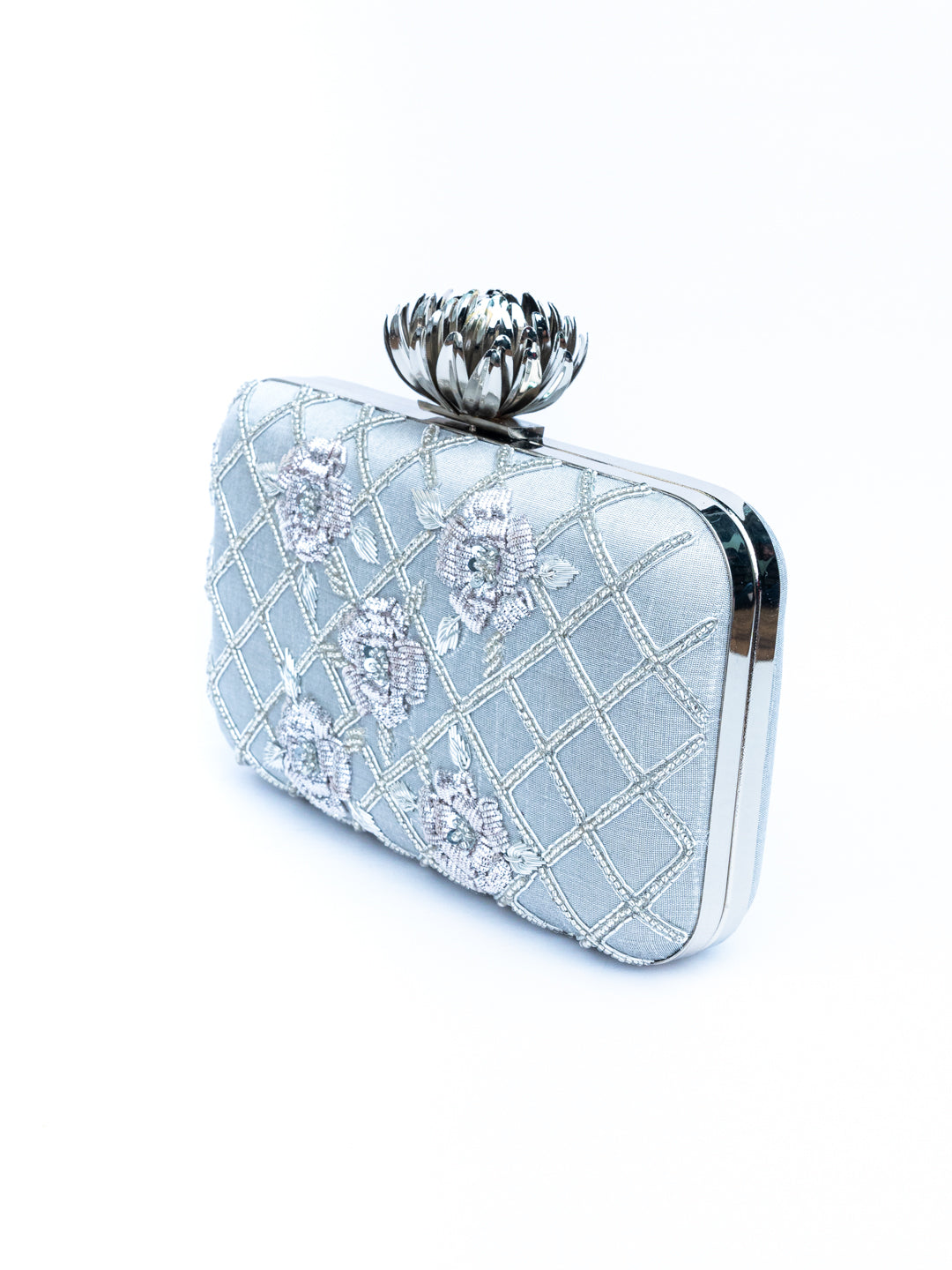 NR By Nidhi Rathi Women Silver Embroidered Clutch
