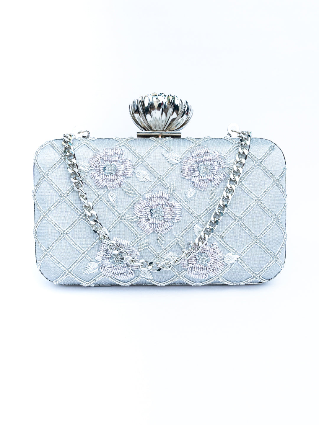 NR By Nidhi Rathi Women Silver Embroidered Clutch