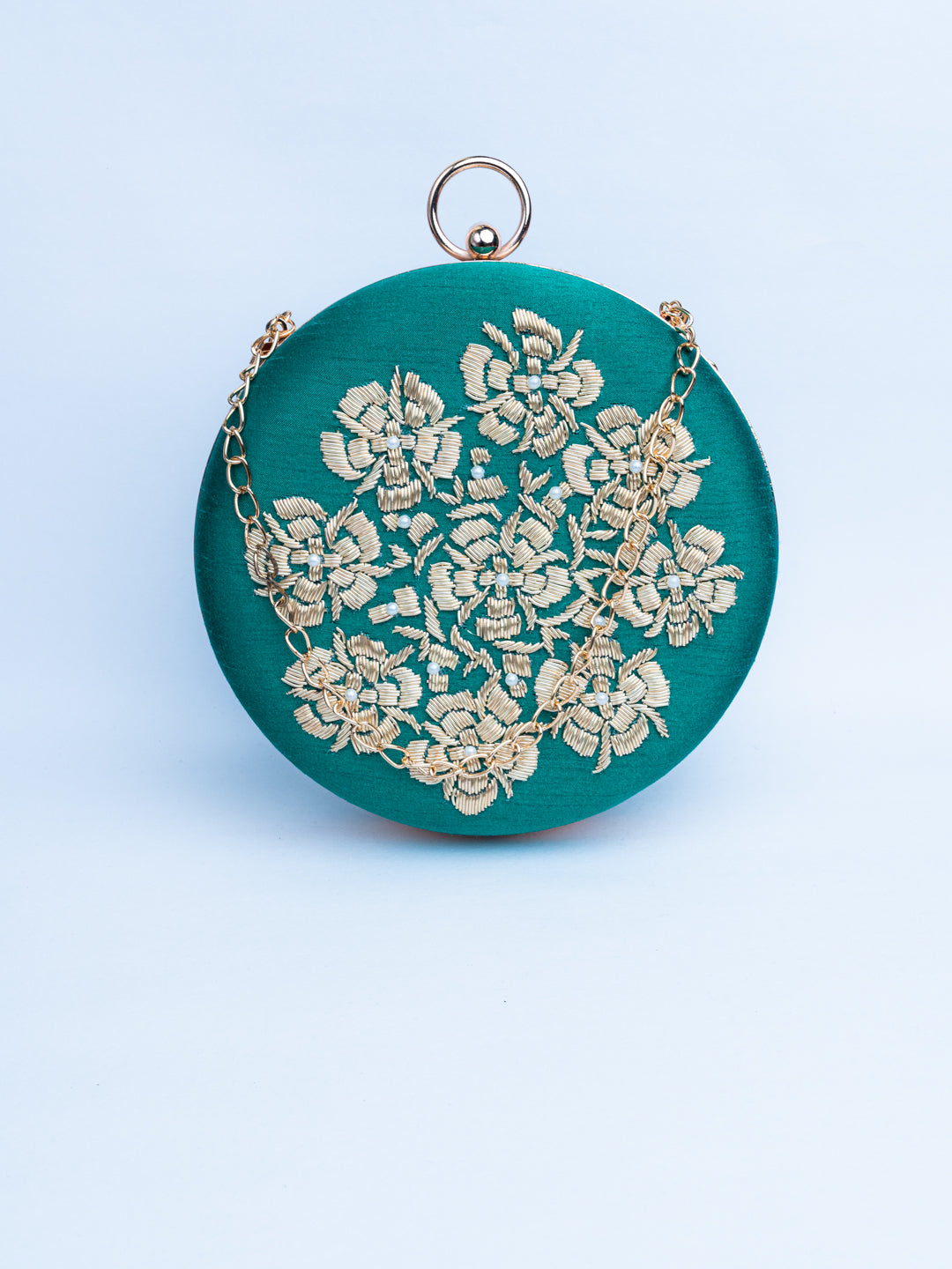 NR By Nidhi Rathi Green Gold-Toned Embroidered Box Clutch