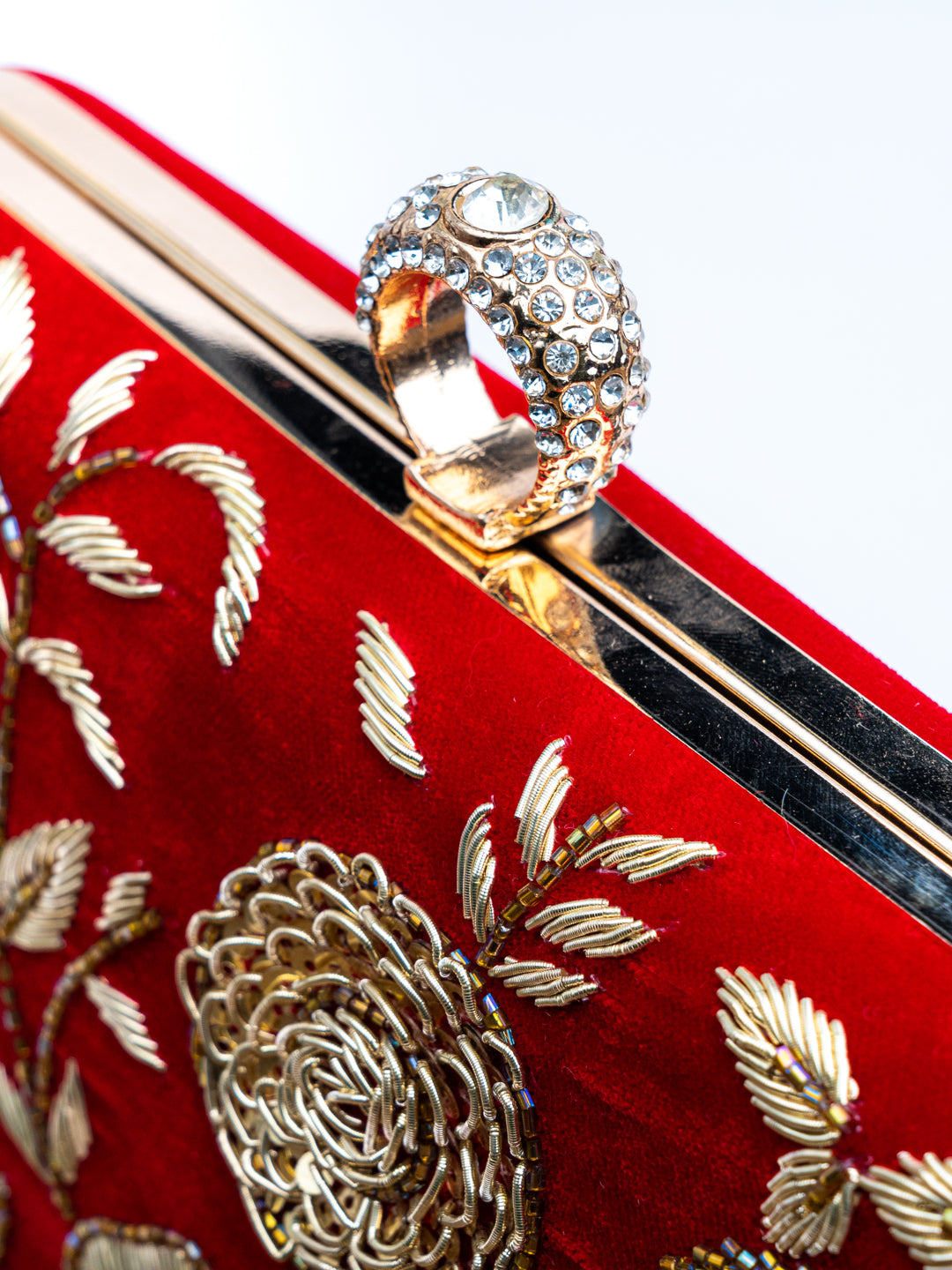 NR By Nidhi Rathi Red Gold-Toned Embroidered Box Clutch
