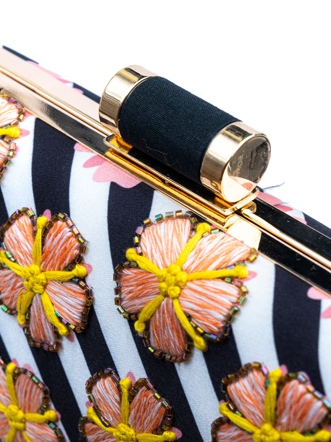 NR By Nidhi Rathi Black &amp; White Embroidered Box Clutch