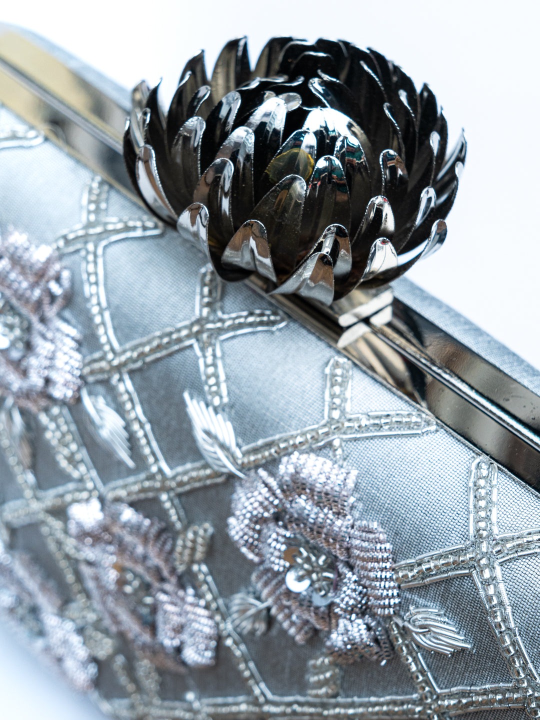 NR By Nidhi Rathi Women Silver Embroidered Clutch