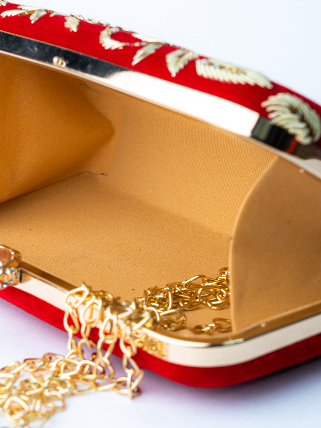 NR By Nidhi Rathi Red Gold-Toned Embroidered Box Clutch