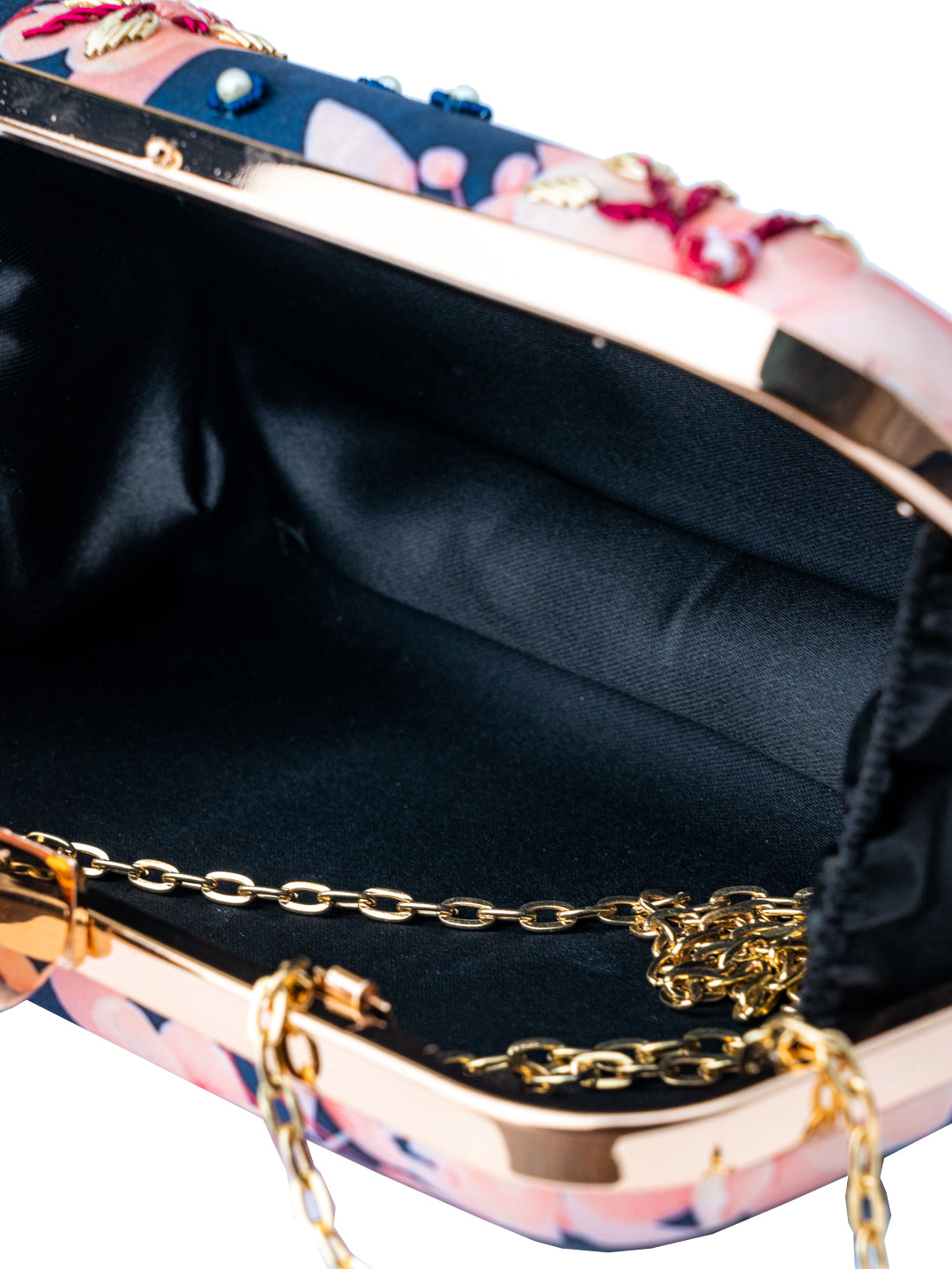 NR By Nidhi Rathi Navy Blue Pink Embellished Box Clutch