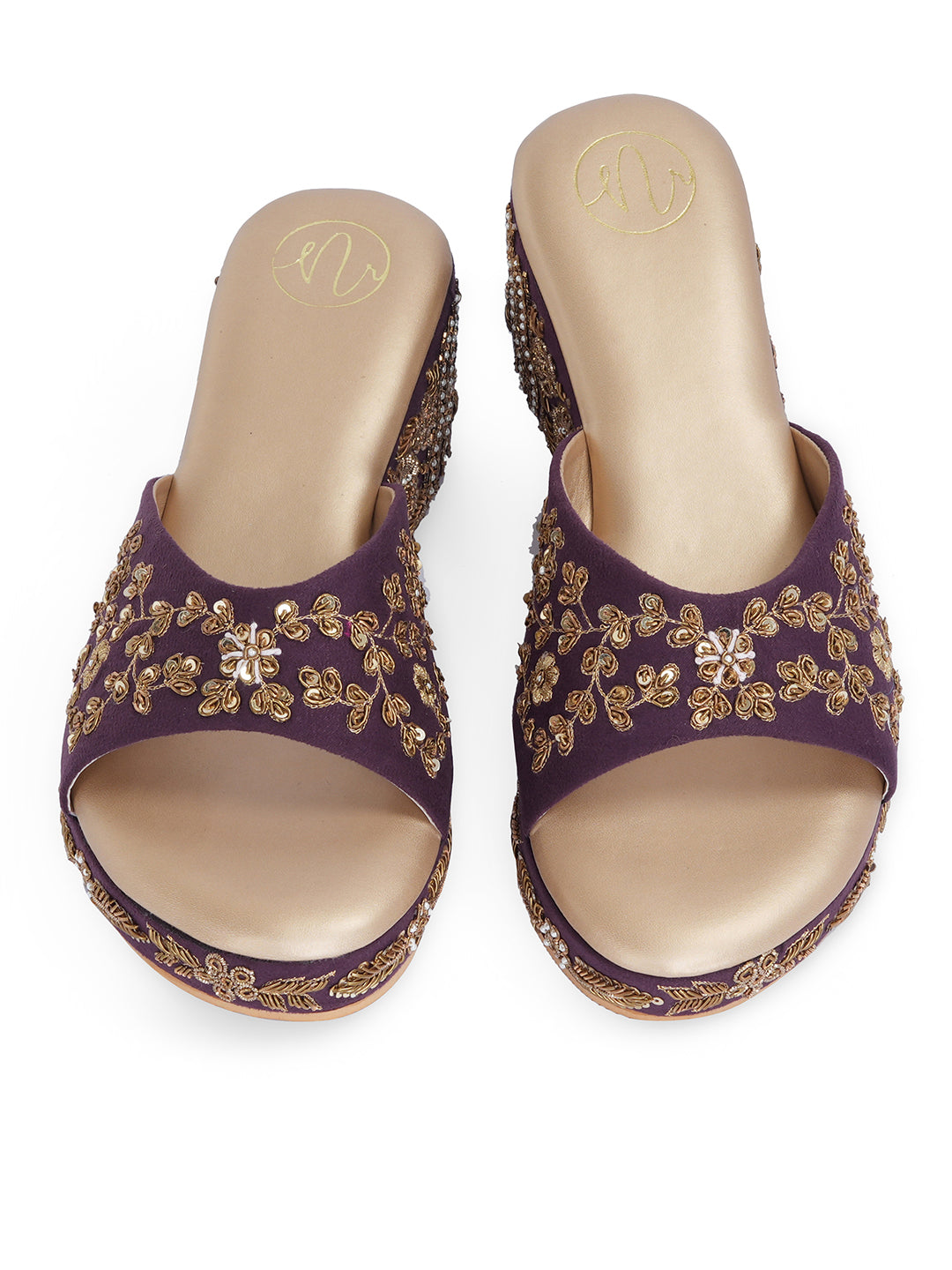 Embellished Velvet Ethnic Wedge Sandals