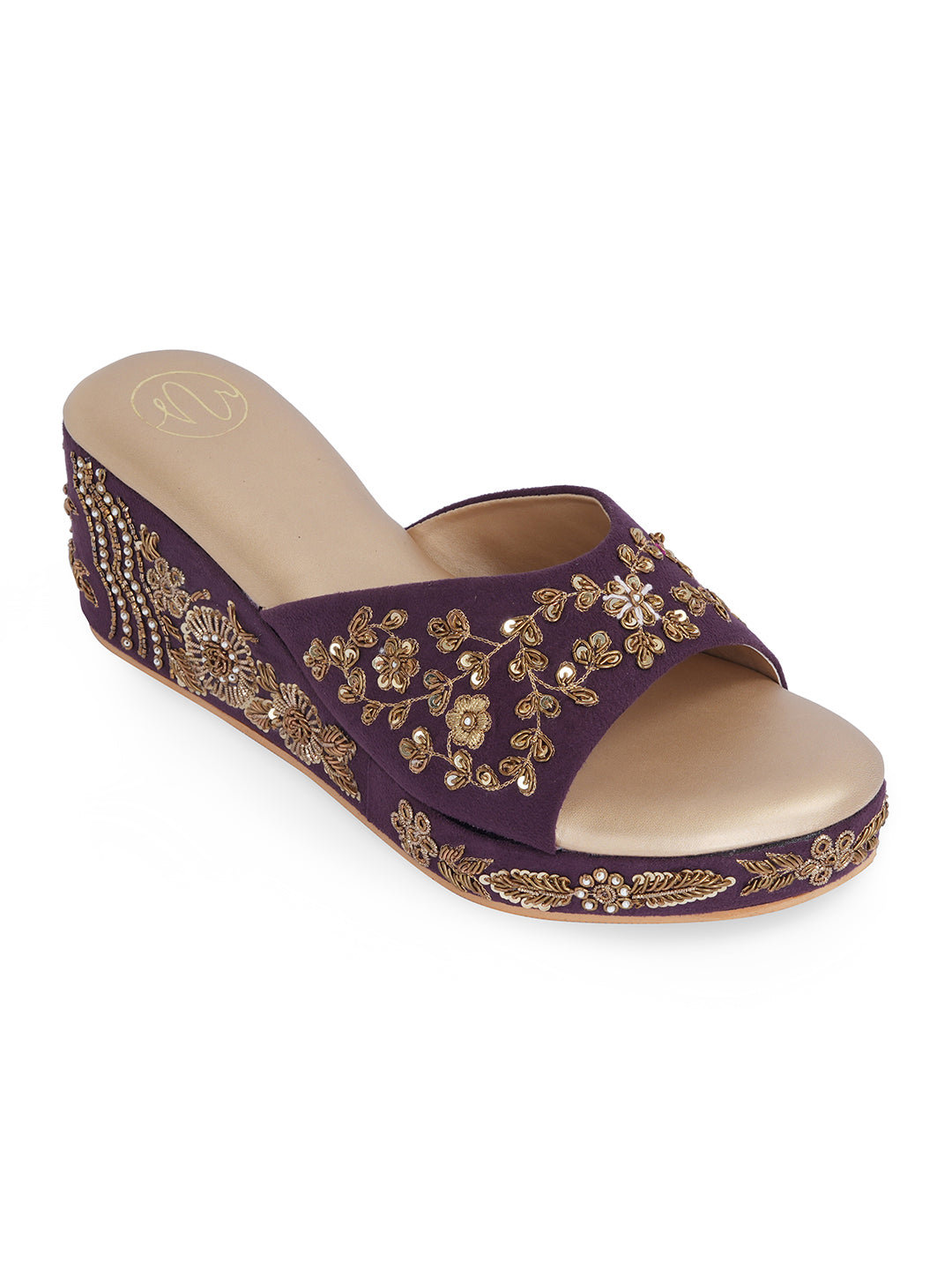 Embellished Velvet Ethnic Wedge Sandals