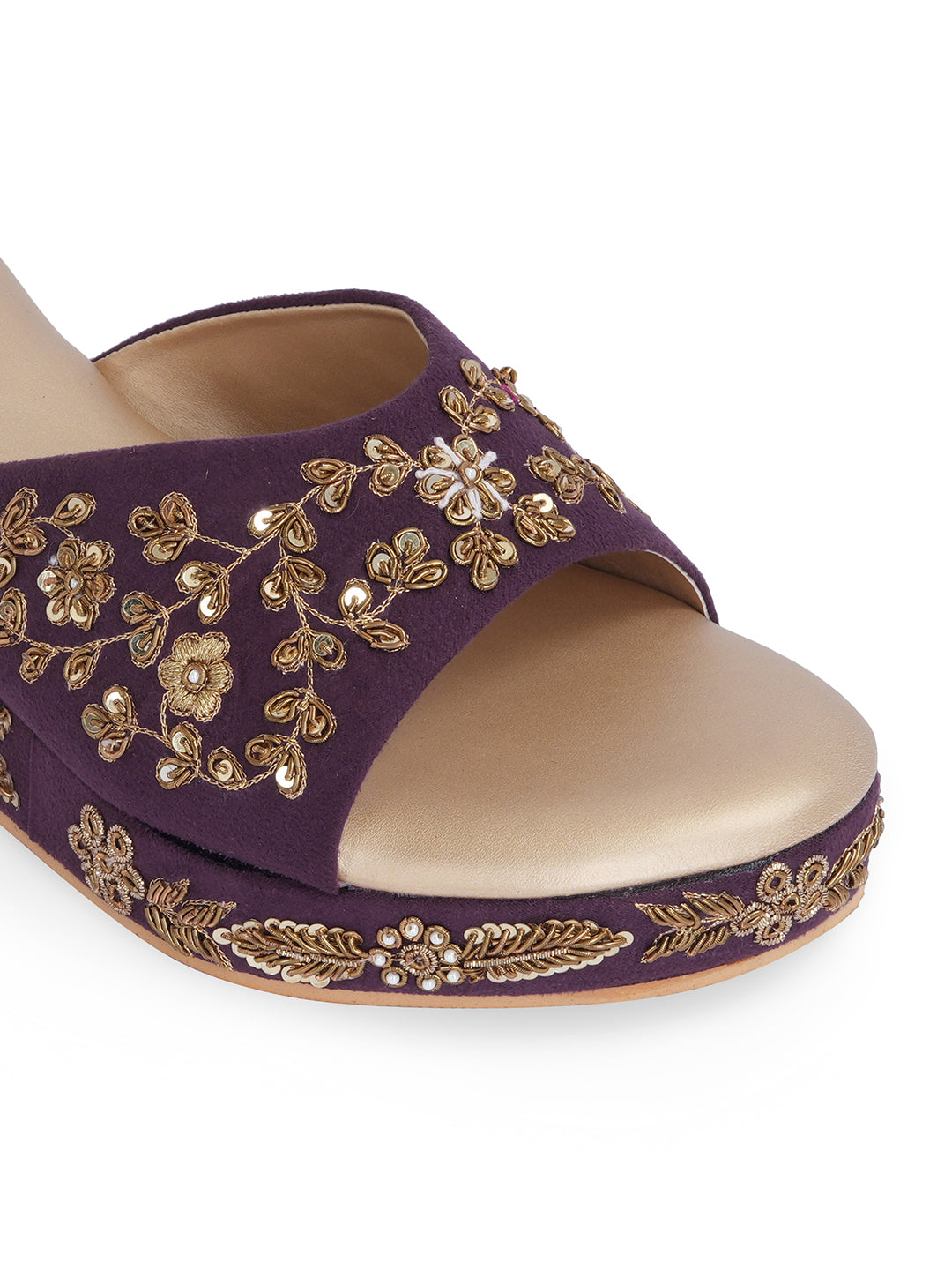 Embellished Velvet Ethnic Wedge Sandals