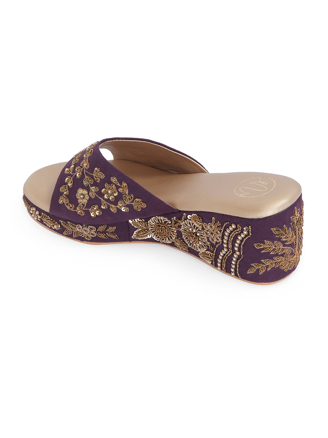 Embellished Velvet Ethnic Wedge Sandals