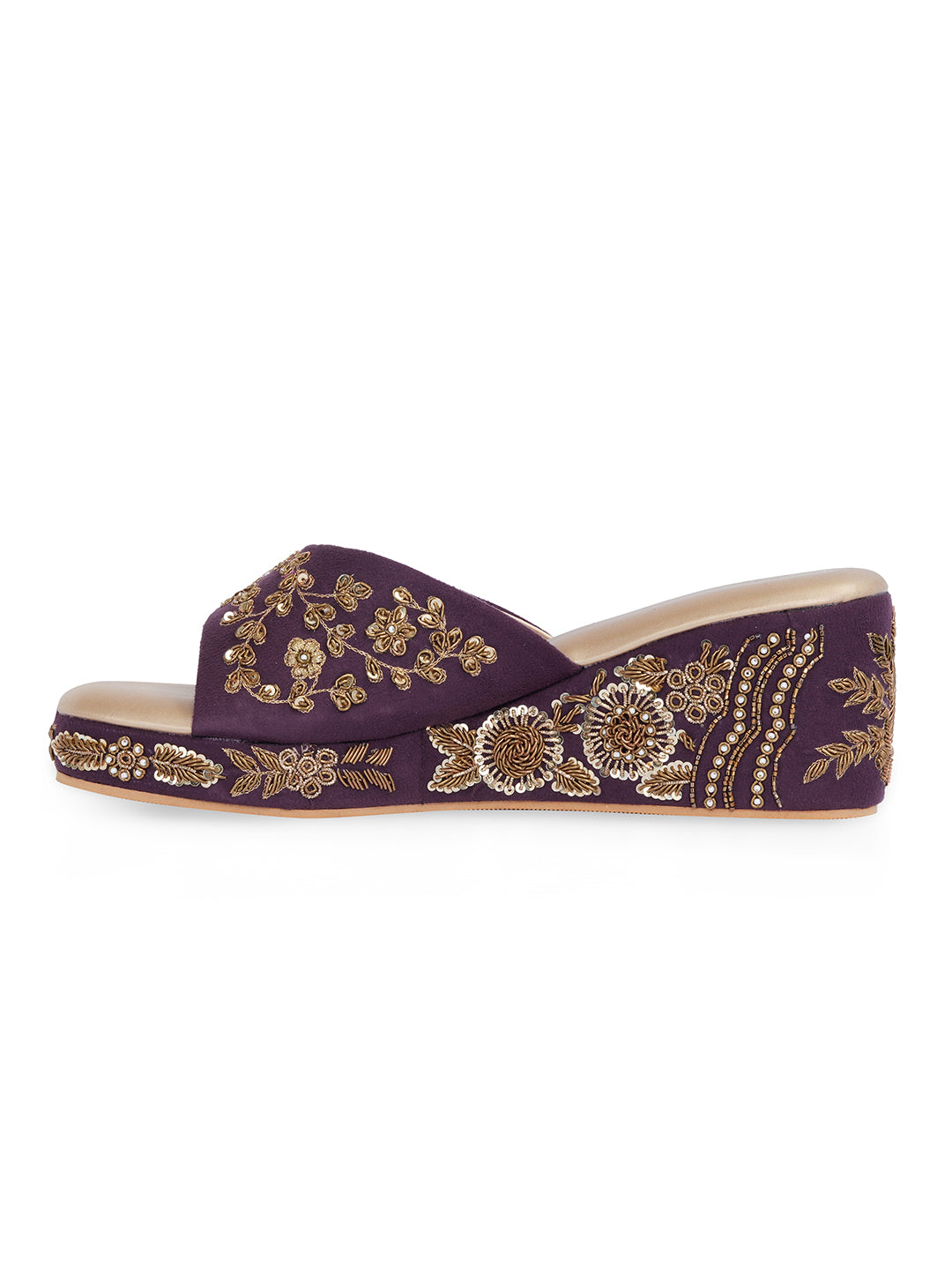 Embellished Velvet Ethnic Wedge Sandals