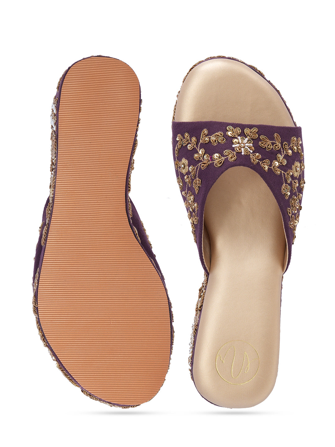 Embellished Velvet Ethnic Wedge Sandals