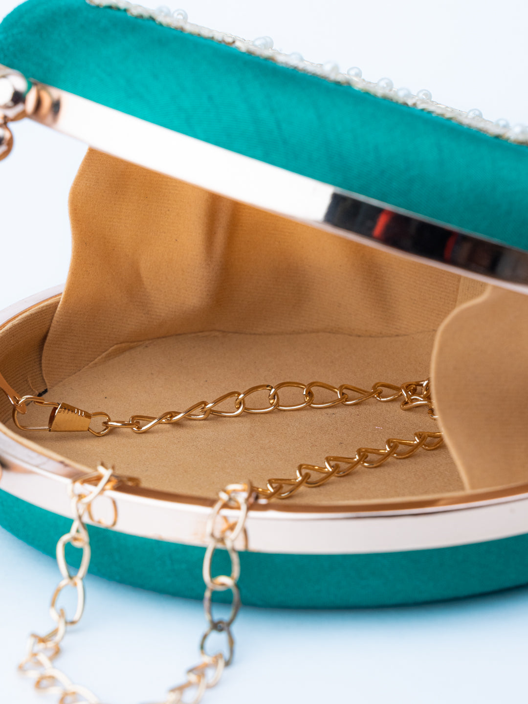 NR By Nidhi Rathi Green Gold-Toned Embroidered Box Clutch