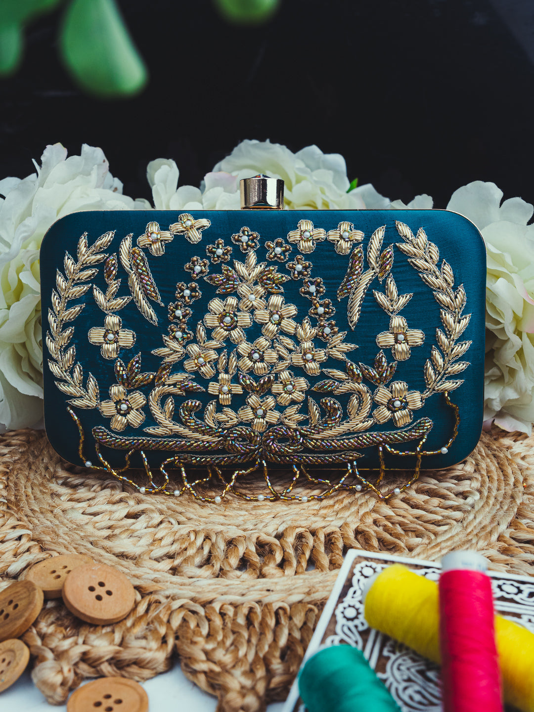 Blue_&_Beige_Embroidered_Quilted_Box_Clutch_Nidhi_Rathi