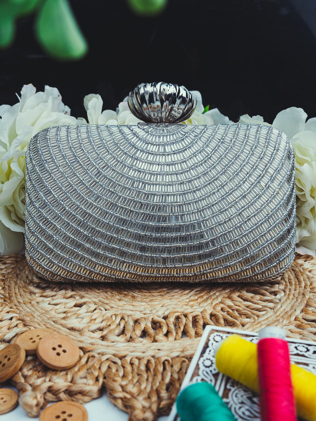 Nidhi_Rathi_Silver-Toned_Embroidered_Embellished_Box_Clutch